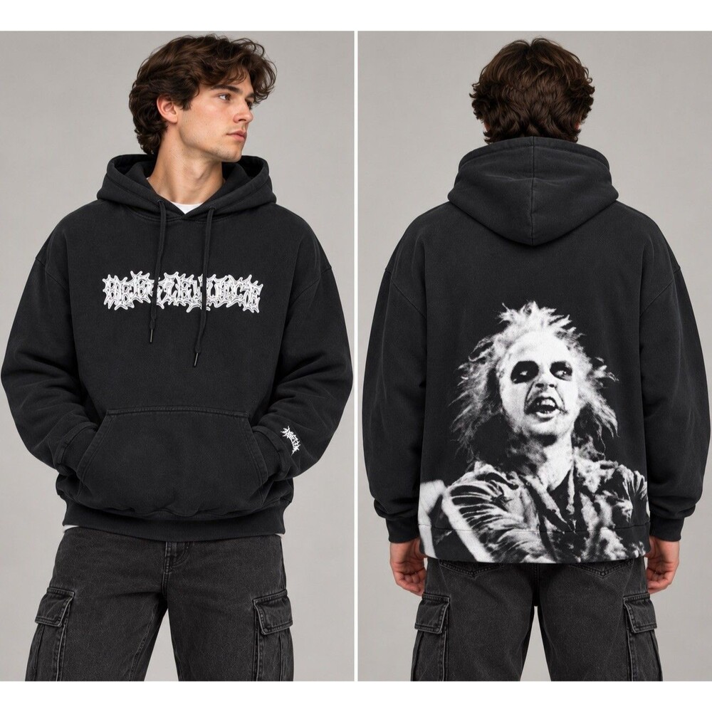 Beetlejuice x Hellstar Hoodie Men’s XL Black Graphic Michael Keaton Horror 2024